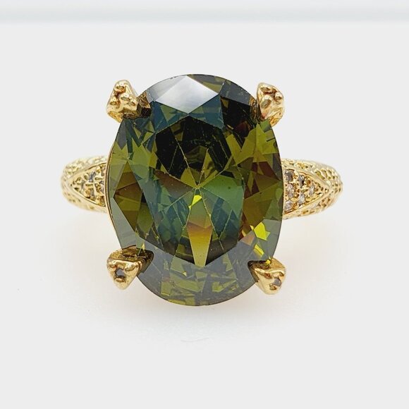 18K Gold Plated Beautiful Green CZ Women Promise Ring, FB16FA1024 - Picture 3 of 3